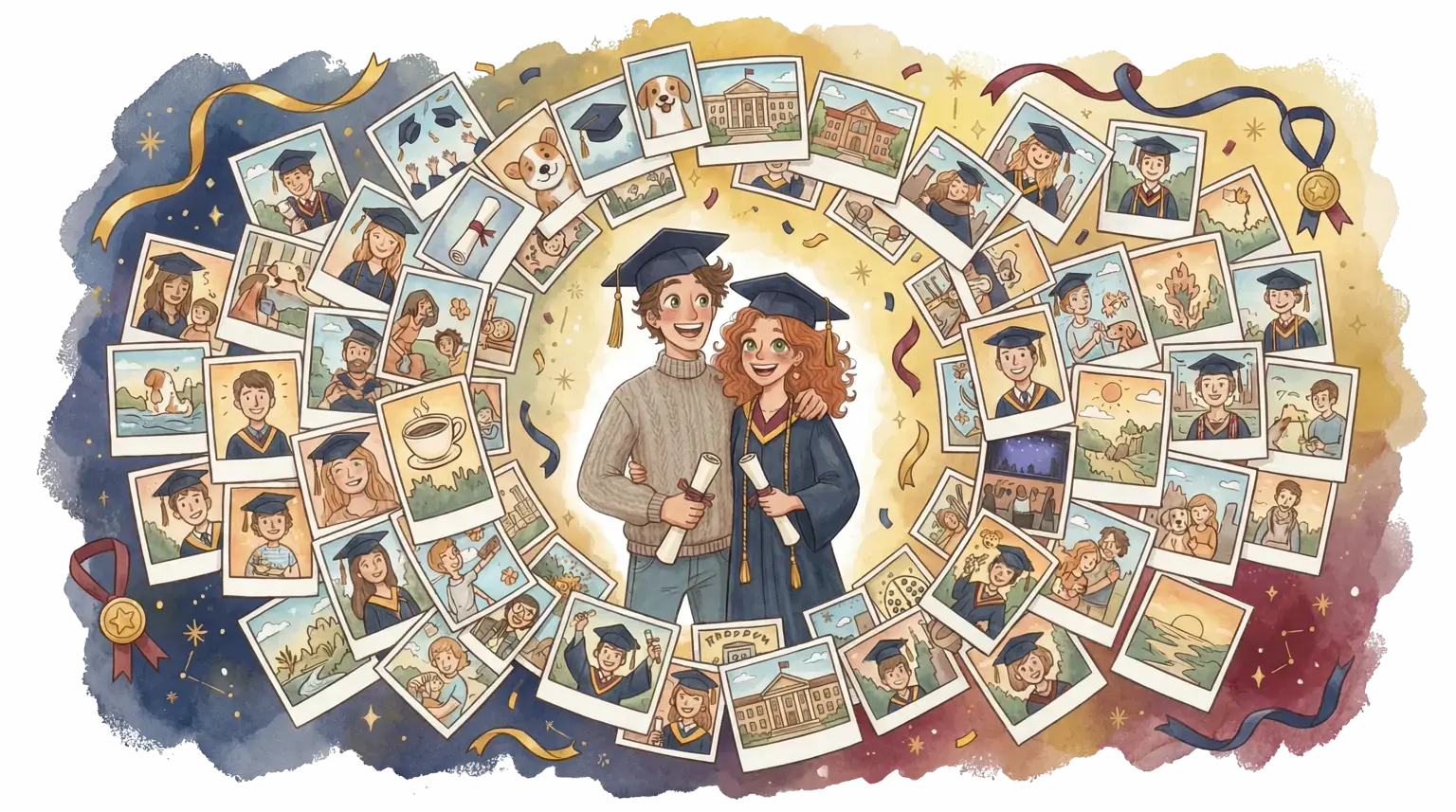 Graduation photo sharing illustration